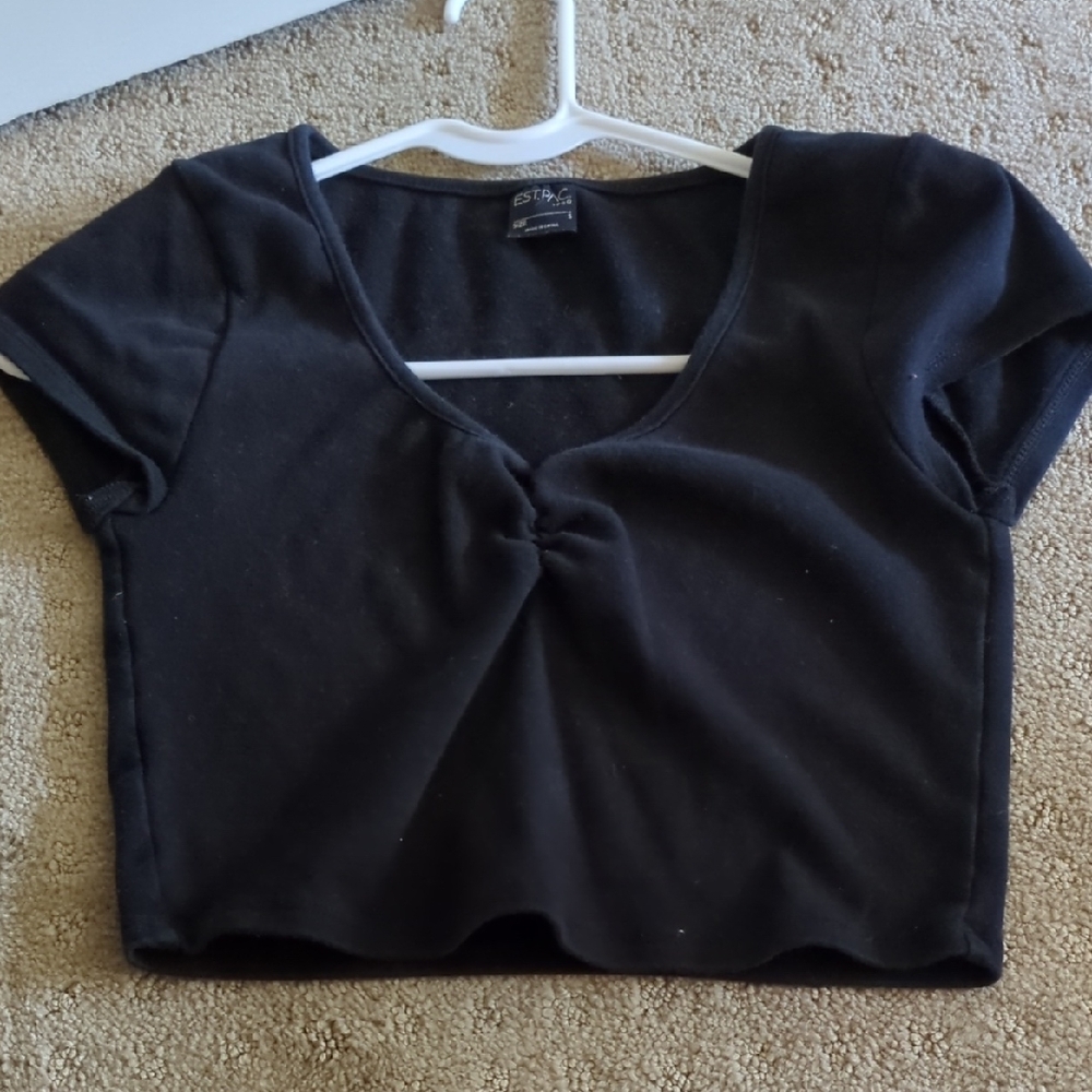 H&M Black Crop Tie Front T-Shirt